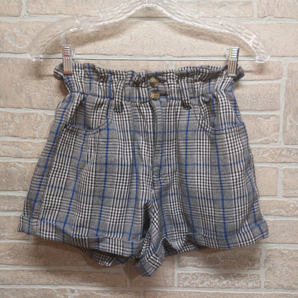 American Eagle Womens Plaid Mom Shorts Size 2 Black White Blue